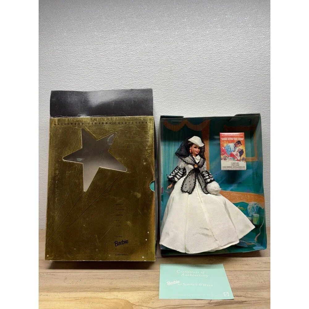 1994 Mattel Barbie Doll Scarlett O'Hara With White & Black Dress Gone With The